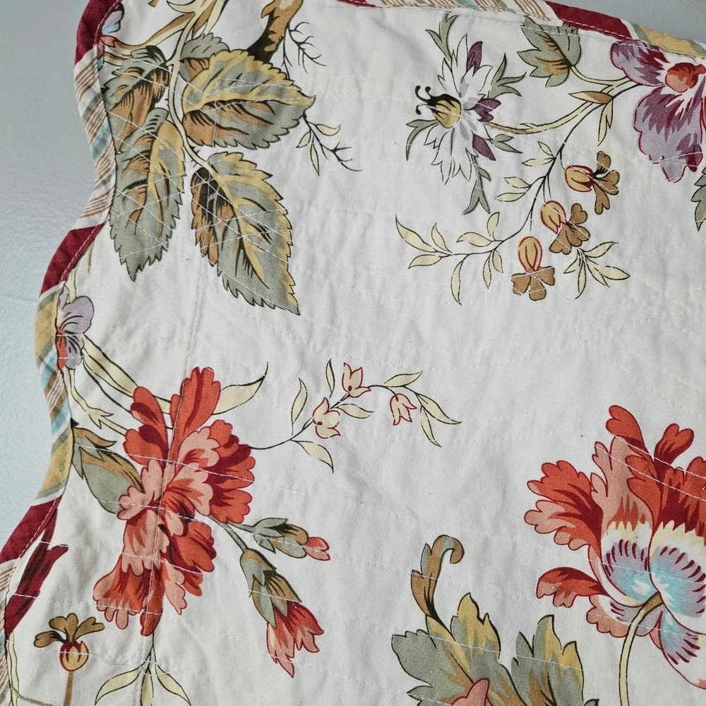 Waverly Charleston Chirp King Size Quilted Pillow Sham Ivory‎ Red Birds Floral